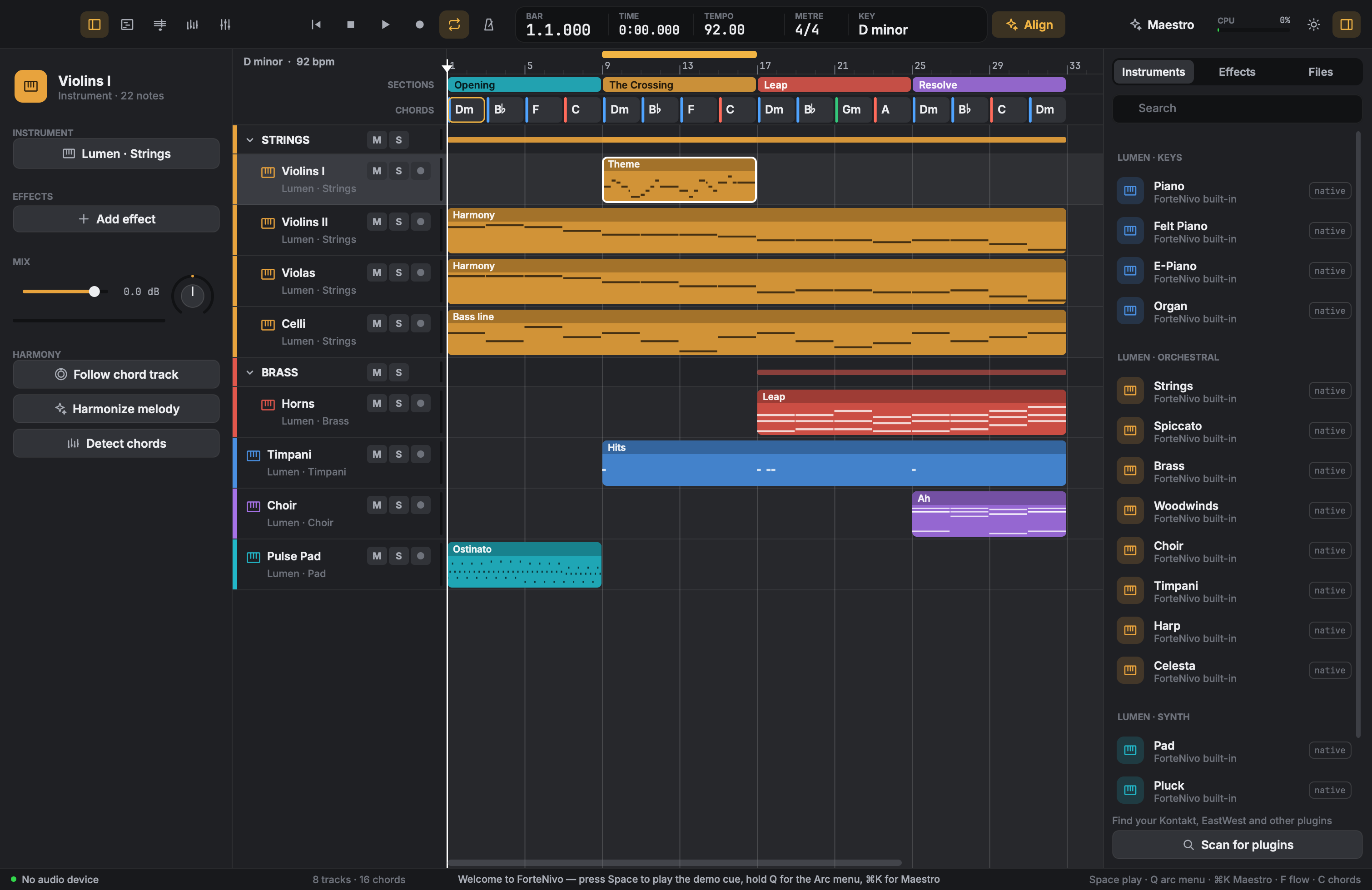 ForteNivo — Three Lenses — arrange, piano roll and notation in one score