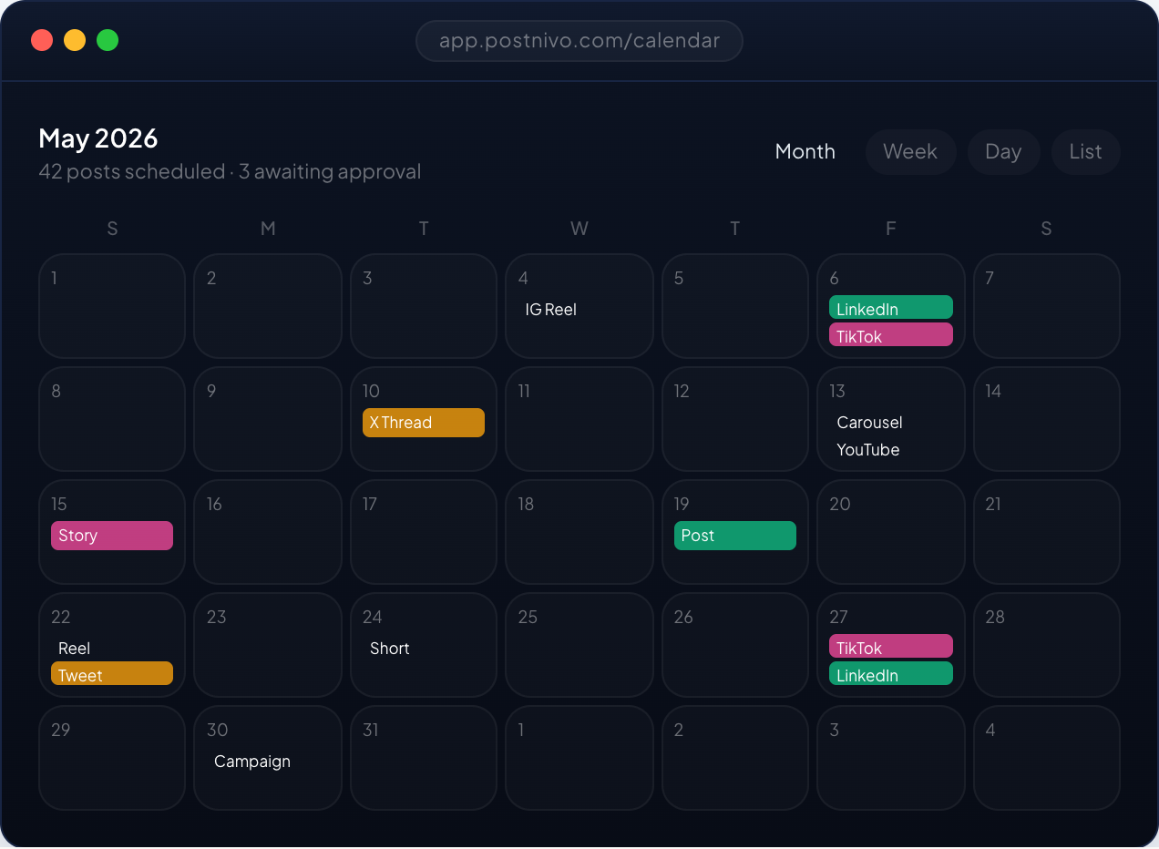 Postnivo — Smart calendar across 13+ networks